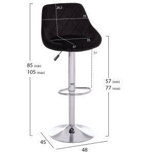 Бар стол Rose Hm204.44 хромирана основа и окачване и черно кадифе 48x45x105всм.