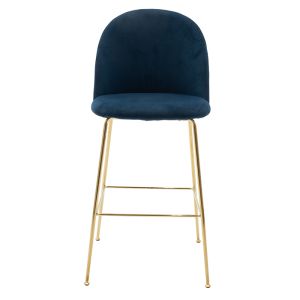 Bar stool Ruth blue plush gold legs