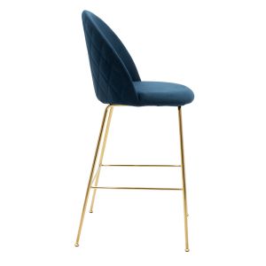 Bar stool Ruth blue plush gold legs