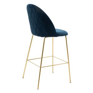 Bar stool Ruth blue plush gold legs