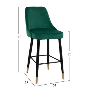 Bar stool Serenity green plush and metal legs Hm8519,03