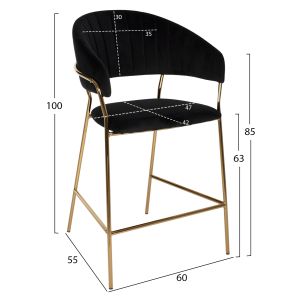 Бар стол Theodore Hm8734,04 черно кадифе и метална рамка 60x55x100hcm