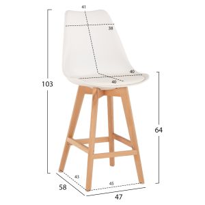 Bar stool Vegas Hm8000,21 medium height white polypropylene natural oak wood 47x58x103cm