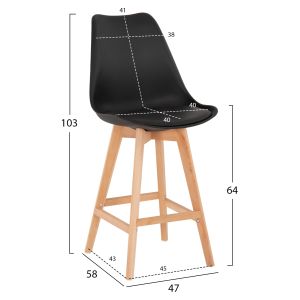 Bar stool Vegas Hm8000,22 medium height black polypropylene natural oak wood 47x58x103cm