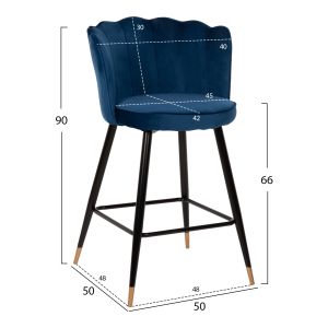 Bar stool Vesna Hm8736,08 with blue plush fabric and black metal legs 50x50x90hcm