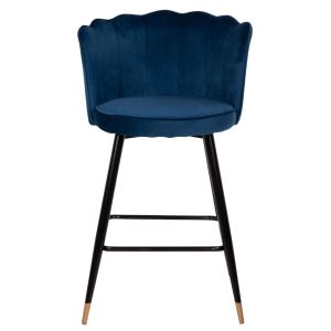Bar stool Vesna Hm8736,08 with blue plush fabric and black metal legs 50x50x90hcm