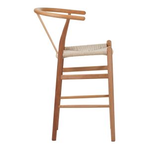 Бар стол Wishbone каучуково дърво-въже в естествен нюанс 55x49x108см
