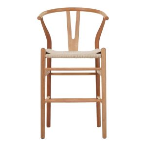 Бар стол Wishbone каучуково дърво-въже в естествен нюанс 55x49x108см