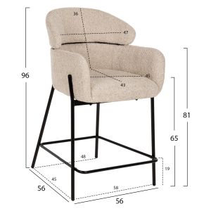 Bar stool Wolf beige boucle and metal legs Hm8584,02 56x56x96cm