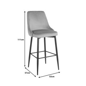 Bar stool Zedna Serenity beige velvet with black metal legs 52x57x111cm