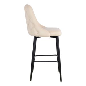 Bar stool Zedna Serenity beige velvet with black metal legs 52x57x111cm