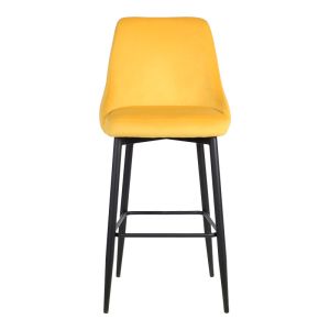 Bar stool Zedna Serenity yellow velvet with black metal legs 52x57x111cm