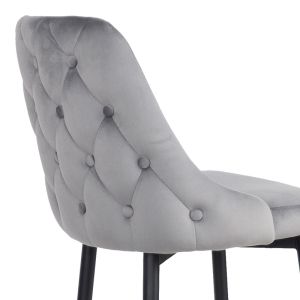 Bar stool Zedna Serenity gray velvet with black metal legs 52x57x111cm