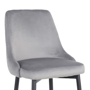 Bar stool Zedna Serenity gray velvet with black metal legs 52x57x111cm
