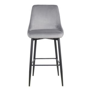 Bar stool Zedna Serenity gray velvet with black metal legs 52x57x111cm