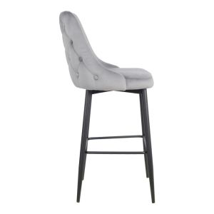 Bar stool Zedna Serenity gray velvet with black metal legs 52x57x111cm