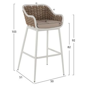 Bar stool aluminum white with beige rope 50x51x103hcmhm5862,02