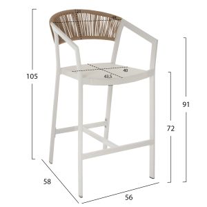 Bar chair aluminum and rattan 56x58x105hcmhm5892,02