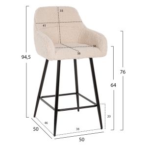 Bar stool white fabric with black metal legs Strike Hm8592,02 50x50x94,5cm