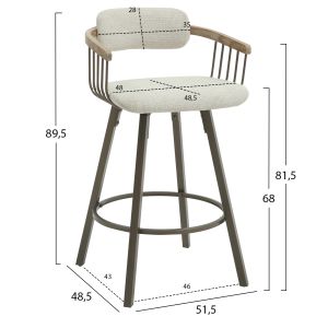 Bar stool swivel Langg .01 metal antique copper- Damaska ecru 51.5x48.5x89.5hcm Hm9990