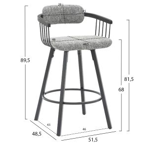 Bar stool swivel Langg.02 black metal frame-gray fabric 51.5x48.5x89.5hcm Hm9990