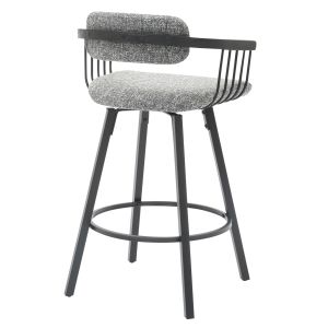 Bar stool swivel Langg.02 black metal frame-gray fabric 51.5x48.5x89.5hcm Hm9990