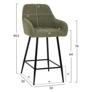 Bar stool green fabric with black metal legs Strike Hm8592,03 50x50x94,5cm