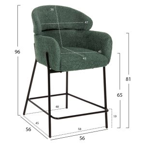 Bar stool green boucle and metal legs Wolf Hm8584,03 56x56x96cm