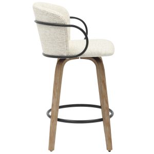 Bar stool medium height Nebor .01 plywood legs-black metal-ecru fabric 53.5x51x90hcm Hm9986