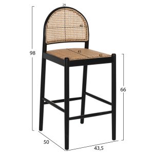 Bar stool made of natural beech and rattan Hm9408,02