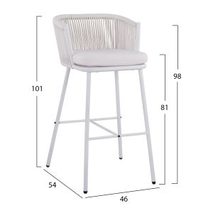 Bar stool with metal frame and ropes, white color Hm5714,03 46x54x101cm