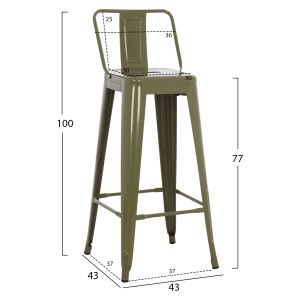 Bar stool with armrests Melita-pro Relix Hm8643.43 metal in dark olive green 42x42x100hcm.