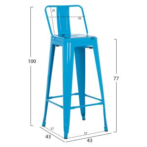 Bar chair with backrest Melita-pro Relix Hm8643.48 metal in blue 42x42x100hcm.