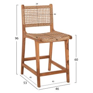 Bar stool with backrest Boris Hm9381,11 made of solid teak wood 46x53x96cm