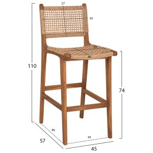 Bar stool with backrest Telly Hm9788 made of solid teak wood 45x57x110hcm