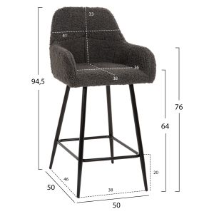 Bar stool gray fabric with black metal legs Strike Hm8592,01 50x50x94,5cm