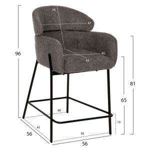 Bar stool gray bouclé and metal legs Wolf Hm8584,01 56x56x96cm