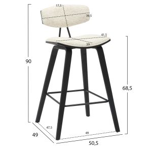 Bar stool medium height Inover .02 metal and plywood-ecru fabric 50.5x49x90hcm Hm9984