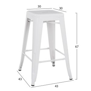 Bar stool medium size Melita-pro Relix Hm8573.41 metal in matte white 43x43x67hcm.