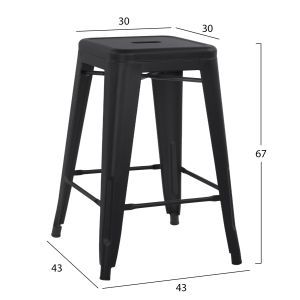 Bar stool medium height Melita-pro Relix Hm8573.42 metal in matte black 43x43x67hcm.