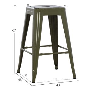 Bar stool medium height Melita-pro Relix Hm8573.43 metal in dark olive green 43x43x67hcm.