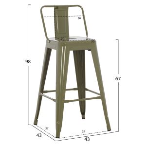 Bar stool medium height Melita-pro Relix Hm8574.43 metal in dark olive green 43x43x88hcm.