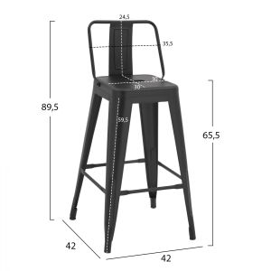 Bar stool medium height back in black matt Hm8574,32 42x42x89,5cm