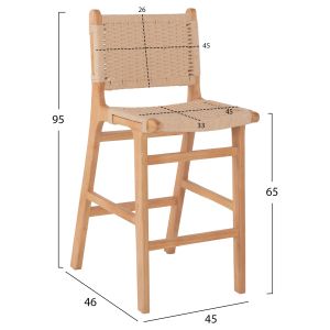Bar stool medium height rubber wood natural color 45x46x95hcm Hm9332.01