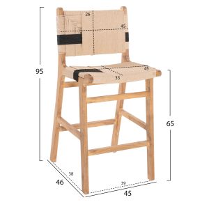 Bar stool medium height rubber wood natural color rustic 45x46x95hcm Hm9325,01