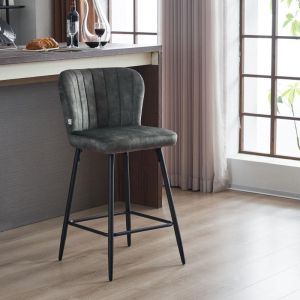 Bar stool medium height gray plush with black metal legs 51x54x94cm