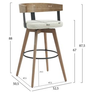 Bar stool medium height swivel Lani .01 legs made of beech plywood-edged seat ecru 52.5x50.5x88hcm Hm9988