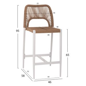 Bar stool with medium height, white aluminum with artificial rattan, beige, 46x58x95cm Hm5920,01