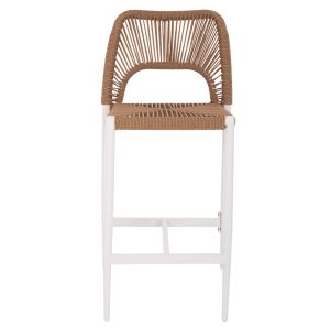 Bar stool with medium height, white aluminum with artificial rattan, beige, 46x58x95cm Hm5920,01