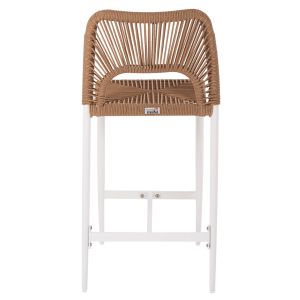Bar stool with medium height, white aluminum with artificial rattan, beige, 46x58x95cm Hm5920,01